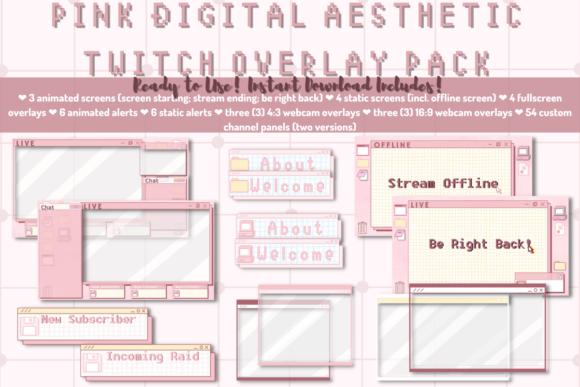 Download Pink Digital Aesthetic Twitch Package - Twitch Collection